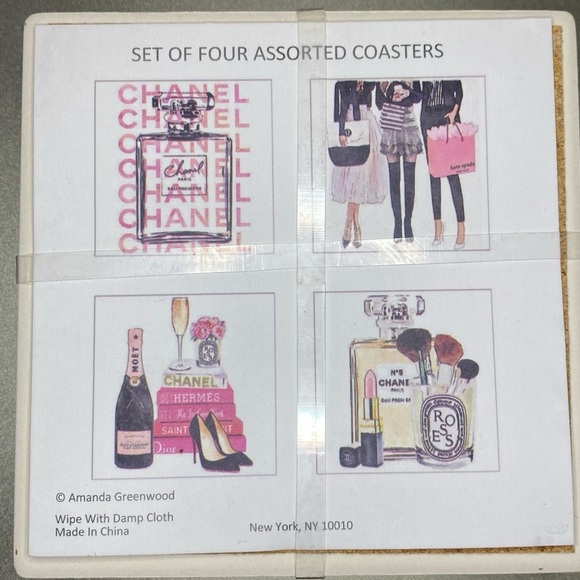 New Fashion Themed Set of 4 Bougie Ceramic Coasters - Picture 1 of 2